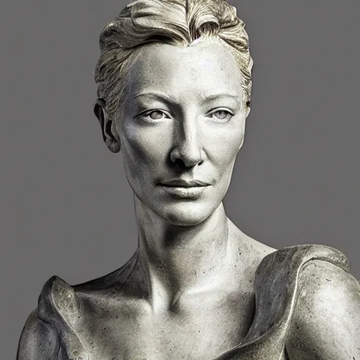 Image similar to sculpture of cate blanchett ,victorious , by Augusts Rodin,hyper detailed, photorealism