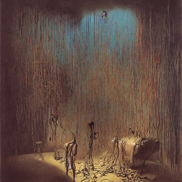 Image similar to room of chaos by salvador dali, part by zdzislaw beksinski, abstract surrealism, colorful, masterpiece
