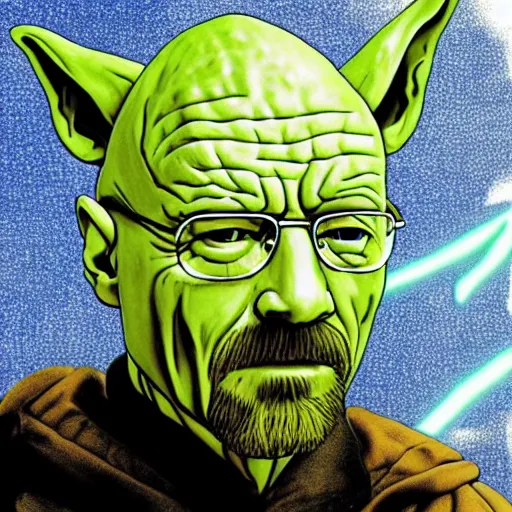 Prompt: Walter white as Yoda, punk rock, retro futuristic