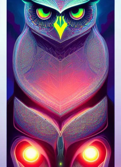 Prompt: symmetry!! product render poster vivid colors divine proportion owl, scifi, glowing fog intricate, elegant, highly detailed, digital painting, artstation, concept art, smooth, sharp focus, illustration, art by artgerm