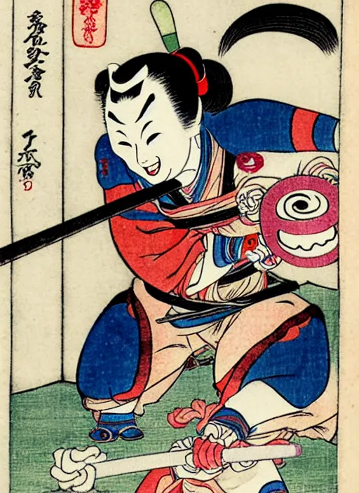 Image similar to harley quinn as a yokai illustrated by kawanabe kyosai and toriyama sekien