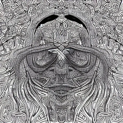 Image similar to “geometrically incomprehensible surreal order of alien, extremely high detail, photorealistic, intricate line drawings, dotart, album art in the style of James Jean”