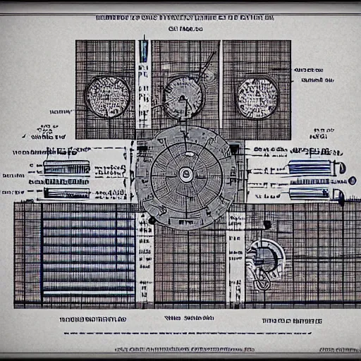 Image similar to blueprint of a time machine, detailed