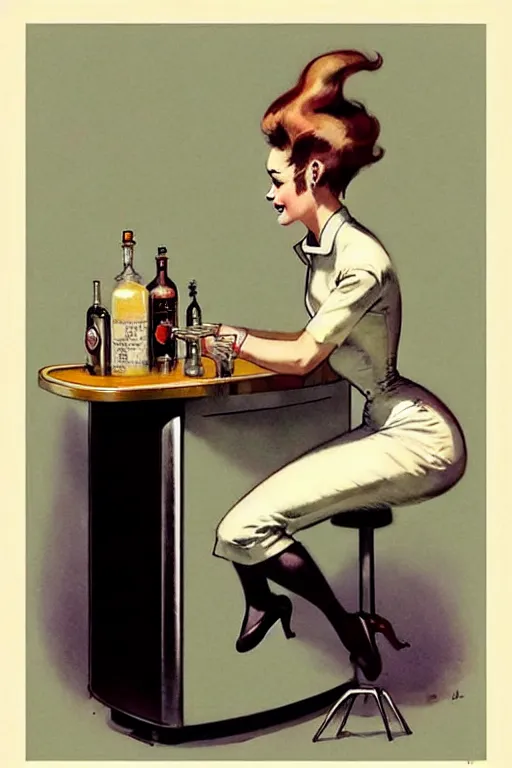 Prompt: ( ( ( ( ( 1 9 5 0 s retro future android mobile bartender bar. muted colors. ) ) ) ) ) by jean - baptiste monge,!!!!!!!!!!!!!!!!!!!!!!!!!