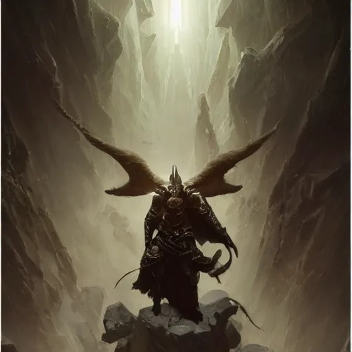 Image similar to balanced scale with a goat and tyrael the archangel, oil painting, tooth wu, greg rutkowski, rpg, dynamic lighting, fantasy art, high contrast, depth of field