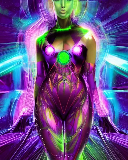 Prompt: a powerful energy psychedelic matrix woman by alexander fedosav, hyper detailed digital matte painting, concept art, hyperrealism, 1 6 k resolution, cinema 4 d, 8 k resolution, trending on artstation, behance hd, a masterpiece, by stephan martiniere, particles, cel - shaded, power bright neon energy, by david a. hardy