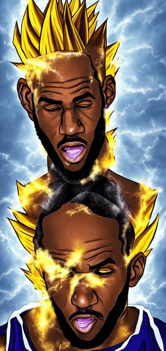 Image similar to portrait of lebron james going super saiyan