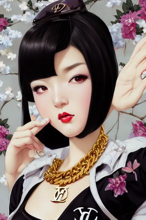 Prompt: a pin up and beautiful fashion dreamlke japan girl with lv jewelry, character art, art by artgerm and wlop and and ilya kuvshinov, hyperdetailed, 8 k realistic, symmetrical, frostbite 3 engine, cryengine, dof, trending on artstation, digital art, chanel, dior, fantasy background