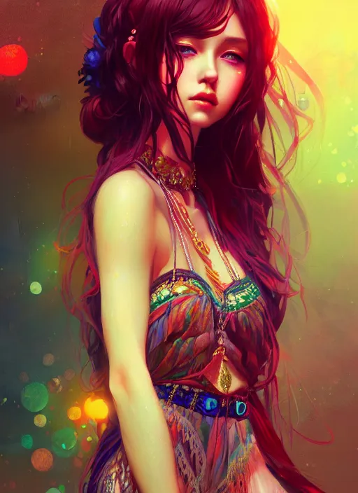Prompt: a beautiful bohemian girl, intricate, highly detailed, digital painting, Pixiv, Artstation, official media, anime key visual, concept art, rich vivid colors, ambient lighting, sharp focus, illustration, art by WLOP