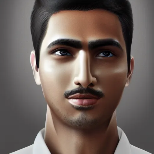 Image similar to realistic! portrait of young indian working man wearing a formal shirt, hyperrealistic face!, 8k detailed digital art , trending on artstation, detailed digital art