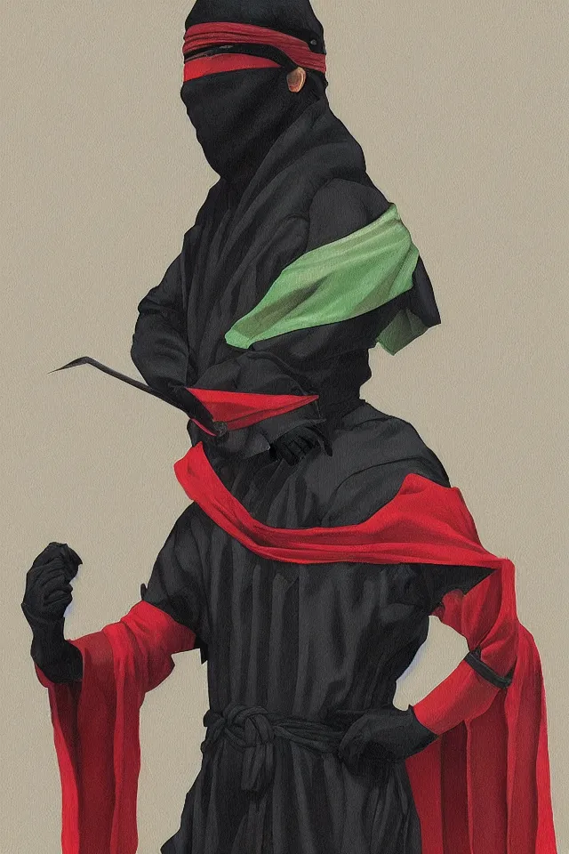 Image similar to sfumato renaissance oil painting of a ninja shaman, modern minimal isei miyake outfit, in the style of syd mead, jeremy cowart, concept art