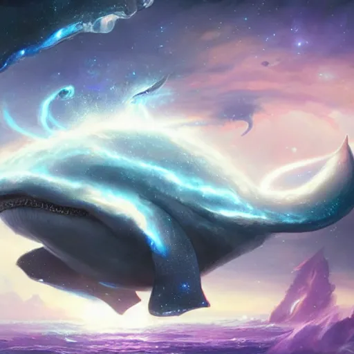 Image similar to space magical whale having multiple eyes, eyes!, eyes!, eyes!, eyes!, eyes!, eyes, galaxy whale, epic fantasy style art, galaxy theme, by Greg Rutkowski, hearthstone style art, 99% artistic