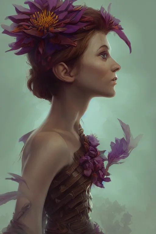 Image similar to portrait, beautiful flower Fairy, face portrait, raphael lacoste, eddie mendoza, alex ross, concept art, matte painting, highly detailed, rule of thirds, dynamic lighting, cinematic, detailed, denoised, centerd