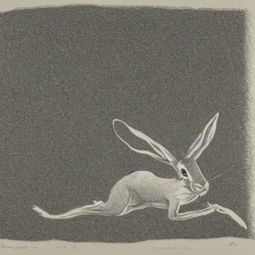 Image similar to etching of a jackrabbit jumping downward