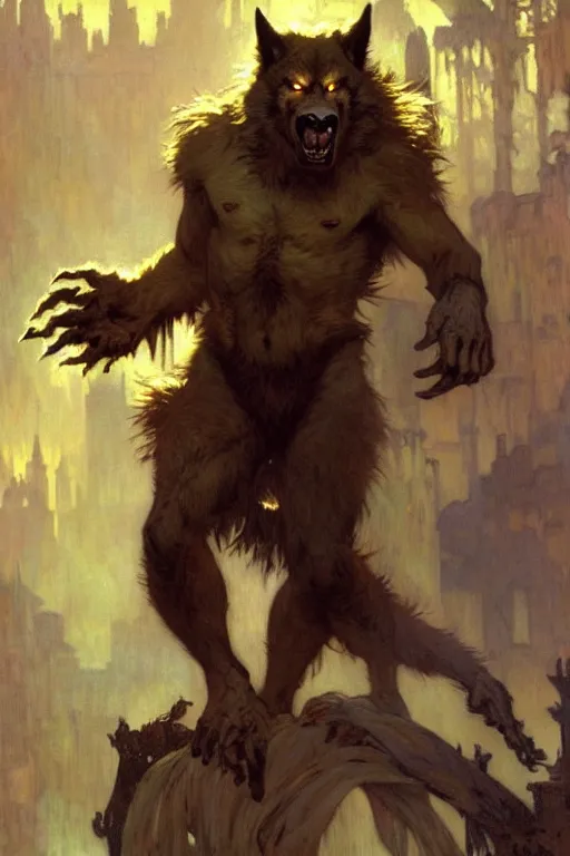 Image similar to werewolf, painting by gaston bussiere, craig mullins, greg rutkowski, alphonse mucha, trending on artstation