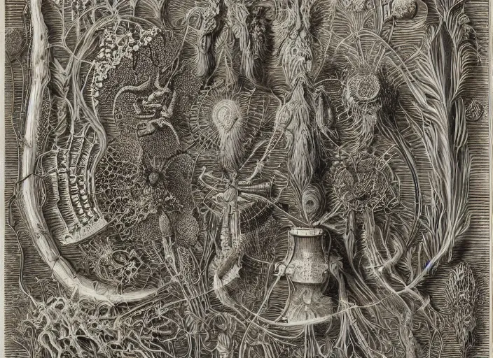 Image similar to the alembic of literary dreams, by ernst haeckel,