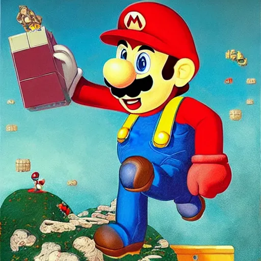 Prompt: painting of super mario very detailled, by artgem, botticelli and victo ngai