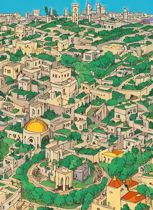 Prompt: jewish jerusalem utopia. studio ghibli style