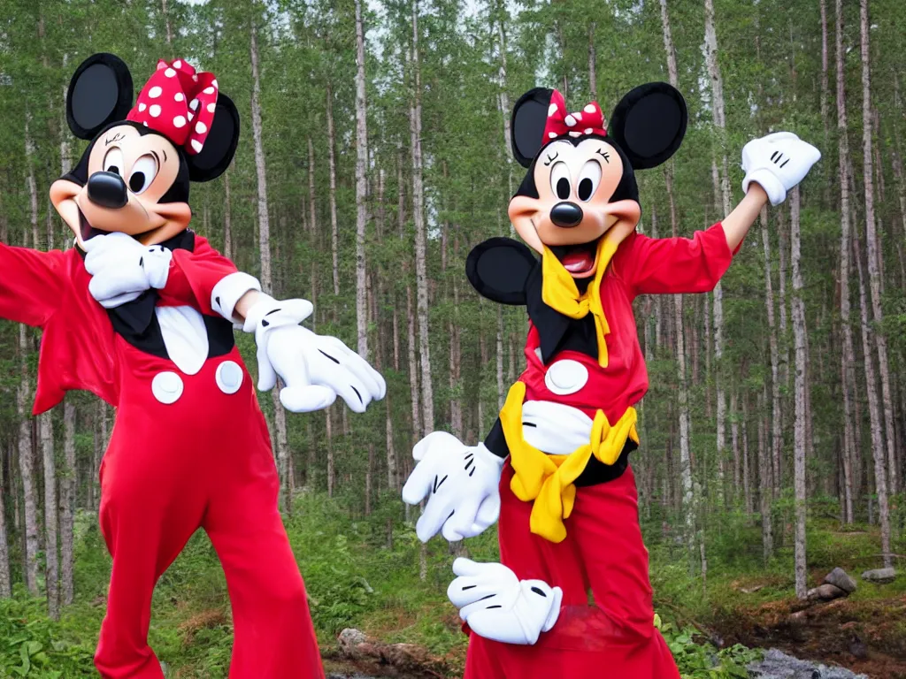 Prompt: disney's goofy bleeding excessively in finnish summer cabin