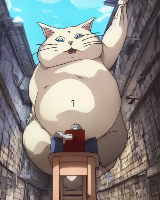 Image similar to fat otaku on the giant cat, funny comic panels, graphic art, rgba, 8 k hd resolution, pinterest, dynamic character, 8 k character details, concept art, 8 k ultra realistic, intricate details, ultra detailed, reduce character duplication, in style of hayao miyazaki