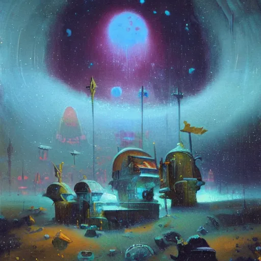 Image similar to a village on Neptune by paul lehr,