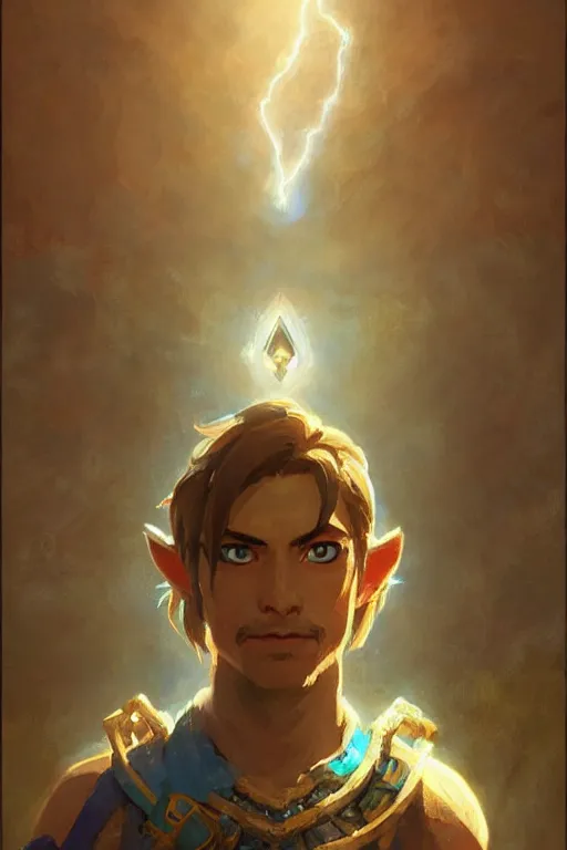 Prompt: a portrait of link from breath of the wild, by gaston bussiere, by mandy jurgens and bayard wu and greg rutkowski, cinematic lightning