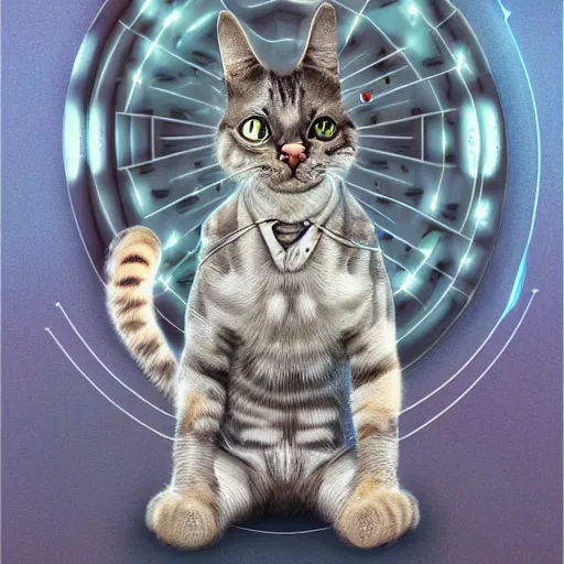 Image similar to Schrodinger cat, quantum mechanics, Surrealism, highly detailed, smooth, artstation, digital illustration