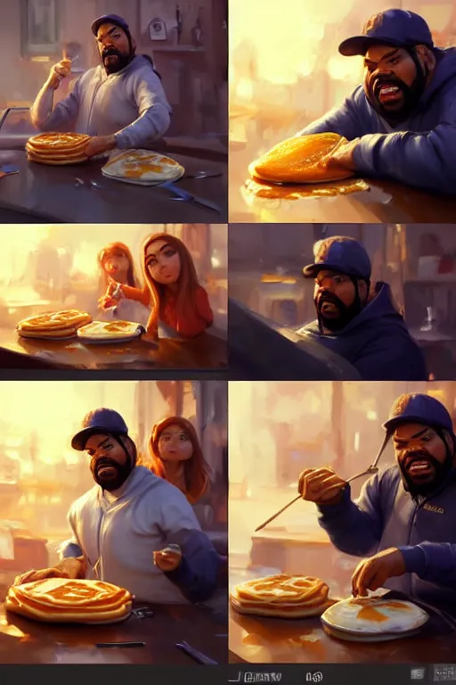 Image similar to ice cube cooking pancakes animation pixar style, by magali villeneuve, artgerm, jeremy lipkin and michael garmash, rob rey and kentaro miura style, golden ratio, trending on art station