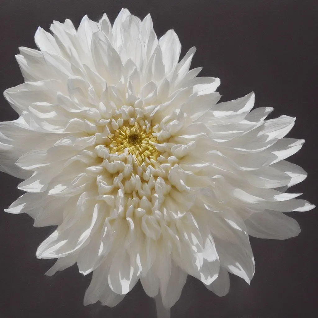 Prompt: painting of a beautiful white dahlia flower trending on artstation in the style of greg rutkowski