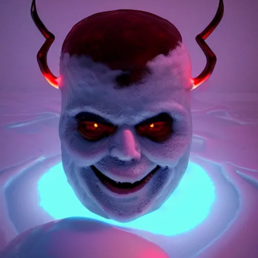 Prompt: Photorealistic evil snowman with devil horns. Hyperdetailed photorealism, 108 megapixels, amazing depth, glowing rich colors, powerful imagery, psychedelic Overtones, 3D finalrender, 3d shading, cinematic lighting, artstation concept art