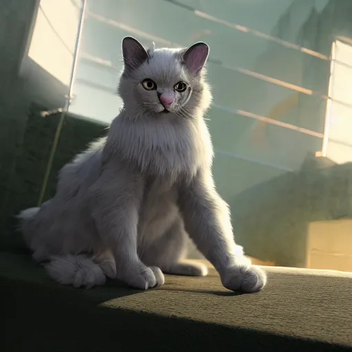 Prompt: highly detailed cat furry, fursona, trending on furaffinity, furry art, white fur, unreal engine, global illumination, radiant light, detailed and intricate environment