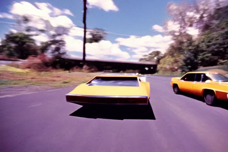 Image similar to movie still 1 9 7 0 s kinetic high - speed car chase ektachrome photograph volumetric lighting f 8 aperture cinematic eastman 5 3 8 4 film bladrunner