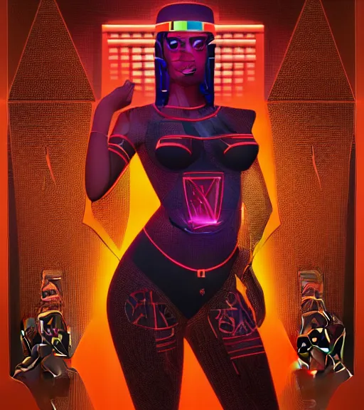 Image similar to symmetry!! egyptian princess of technology, solid cube of light, hard edges, product render retro - futuristic poster scifi, lasers and neon circuits, beautiful brown skin woman egyptian princess, intricate, elegant, highly detailed, digital painting, artstation, concept art, smooth, sharp focus, illustration, dreamlike, art by artgerm