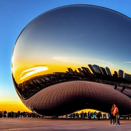 Prompt: the Chicago bean reflecting an endless fire and apocalypse, 8k realism