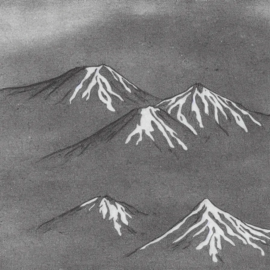 Image similar to japanese black and white drawing of a volcano