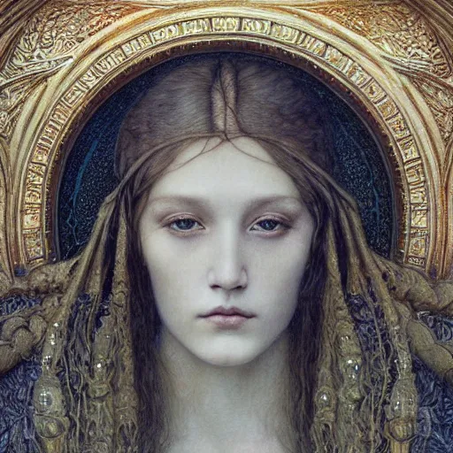 Image similar to detailed realistic beautiful young medieval queen face portrait by jean delville, brooke shaden, gustave dore and marco mazzoni, art nouveau, symbolist, visionary, gothic, pre - raphaelite