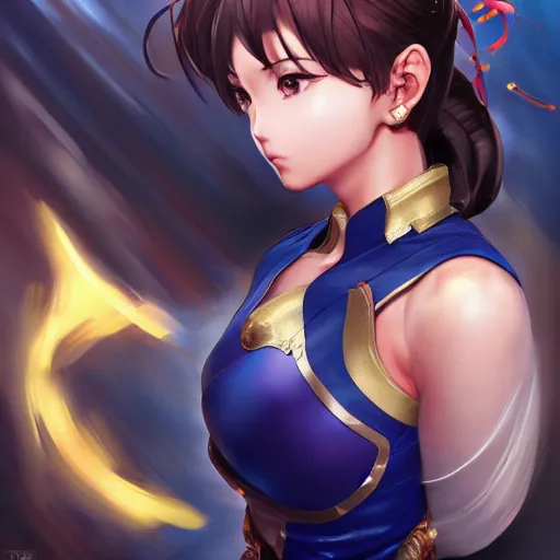 Image similar to A semi realistic anime portrait of Chun li, by Stanley Artgerm Lau, WLOP, Rossdraws, James Jean, Andrei Riabovitchev, Marc Simonetti, and Sakimichan, tranding on artstation, SFW version