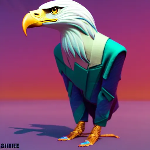 Image similar to full shot eagle android:: by Martine Johanna and Simon Stålenhag and Chie Yoshii :: dynamic, particulate, pastel colors, intricate, elegant, highly detailed, centered, artstation, smooth, sharp focus, octane render, 3d