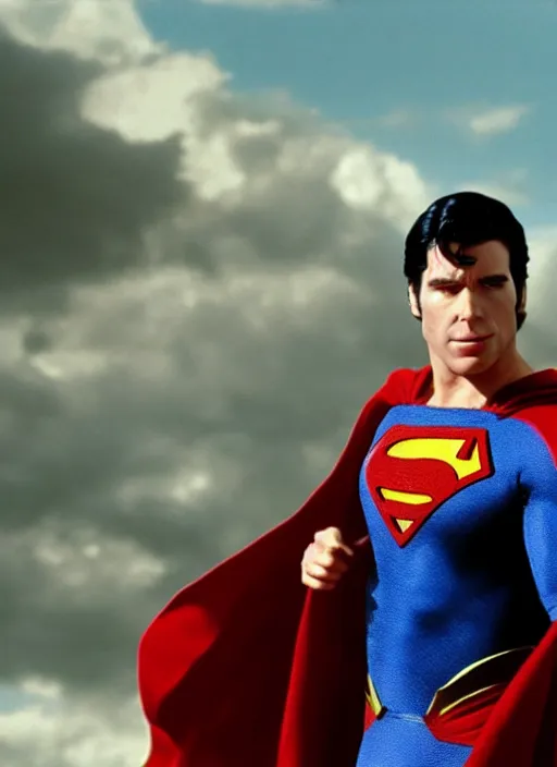 Image similar to film still of john travolta as superman in superman, 4 k