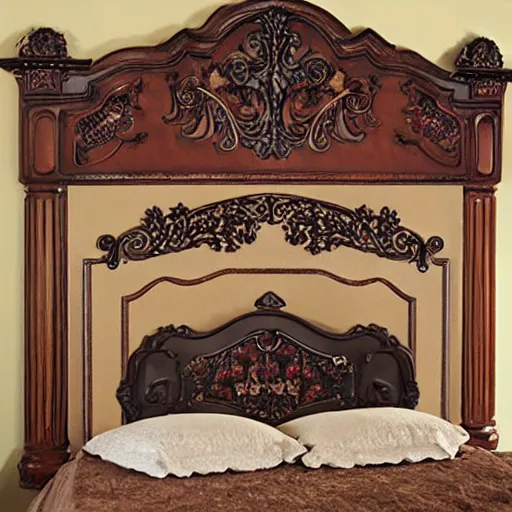 Image similar to award-winning awesome catalog photo plaster headboard in the shape of an ornate fireplace mantel master bedroom