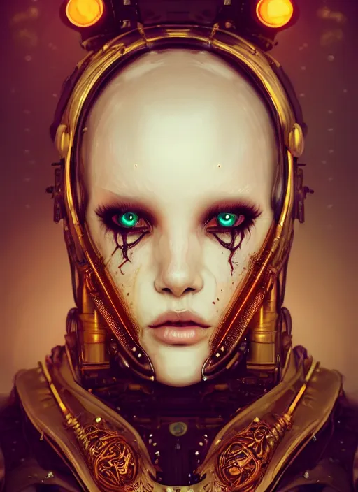 Image similar to soft lustrous hard tech ivory biotech raver gutter punk cyborg bioweapon, golden ratio, details, sci - fi, dark fantasy, cyberpunk, intricate, decadent, ornate, highly detailed, digital painting, octane render, 8 k, artstation, concept art, smooth, sharp focus, illustration, art by artgerm, loish, wlop