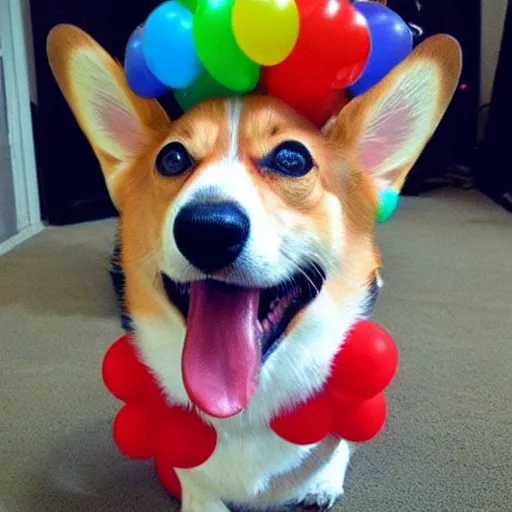 Image similar to Corgi on shrooms fights scary clowns