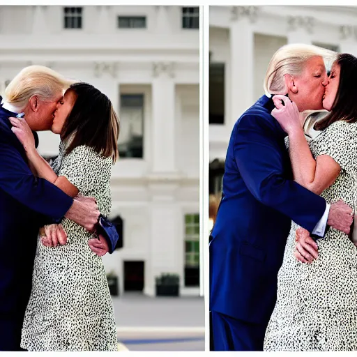 Prompt: passionate kiss biden with trump editorial photoshoot green lighting stylish vouge