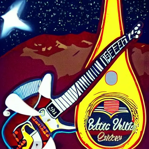 Prompt: electric guitar and a beer can on the moon
