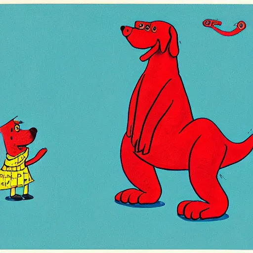 Prompt: clifford the big red dog wrapping around the earth like oroborous like a gigantic snake