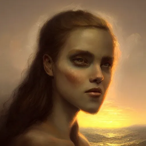 Image similar to portrait of wanny difillipo, sunset, gorgeous view, depth, painted by seb mckinnon, high detail, digital art, painted by greg rutkowski, trending on artstation