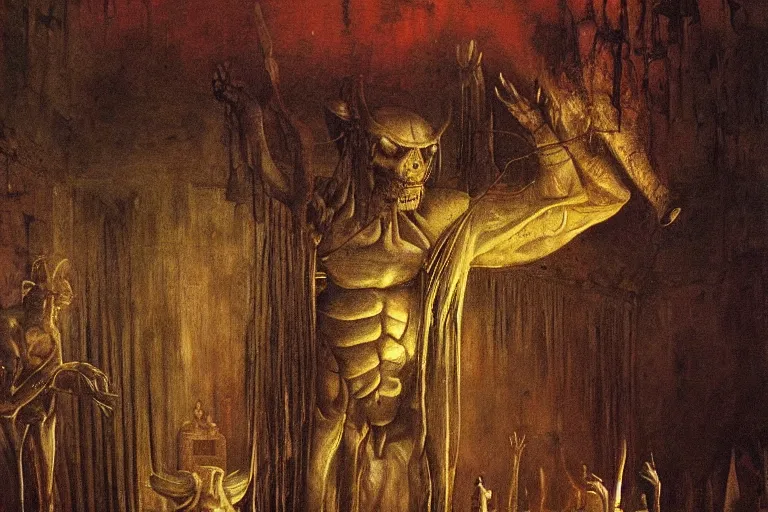 Image similar to a minotaur in a nightclub, by giger and beksinski