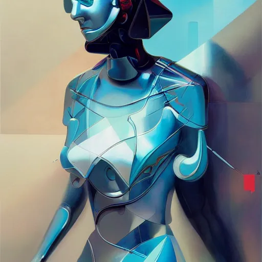 Image similar to scifi futurism automaton minimalism chrome by peter mohrbacher art Hajime Sorayama airbrush hyperrealism model abstract shatter fragments cubism futurism pastel blue soft