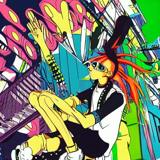 Prompt: the psychoteque, street punks colorful, jet set radio future, 2 0 0 1 anime, cel - shading