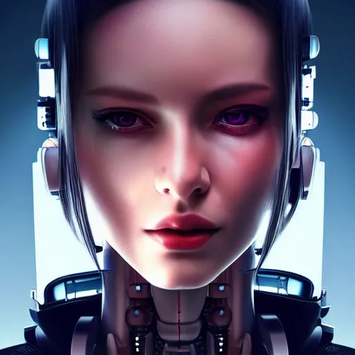 Prompt: Perfectly-Centered Half-body-Portrait of a Mechanical Cyberpunk Female Android Assassin, perfectly centered, facing forward, stranding straight, intricate, elegant, super highly detailed, professional digital painting, artstation, concept art, smooth, sharp focus, no blur, no dof, extreme illustration, Unreal Engine 5, Photorealism, HD quality, 8k resolution, cinema 4d, 3D, beautiful, cinematic, art by artgerm and greg rutkowski and alphonse mucha and loish and WLOP
